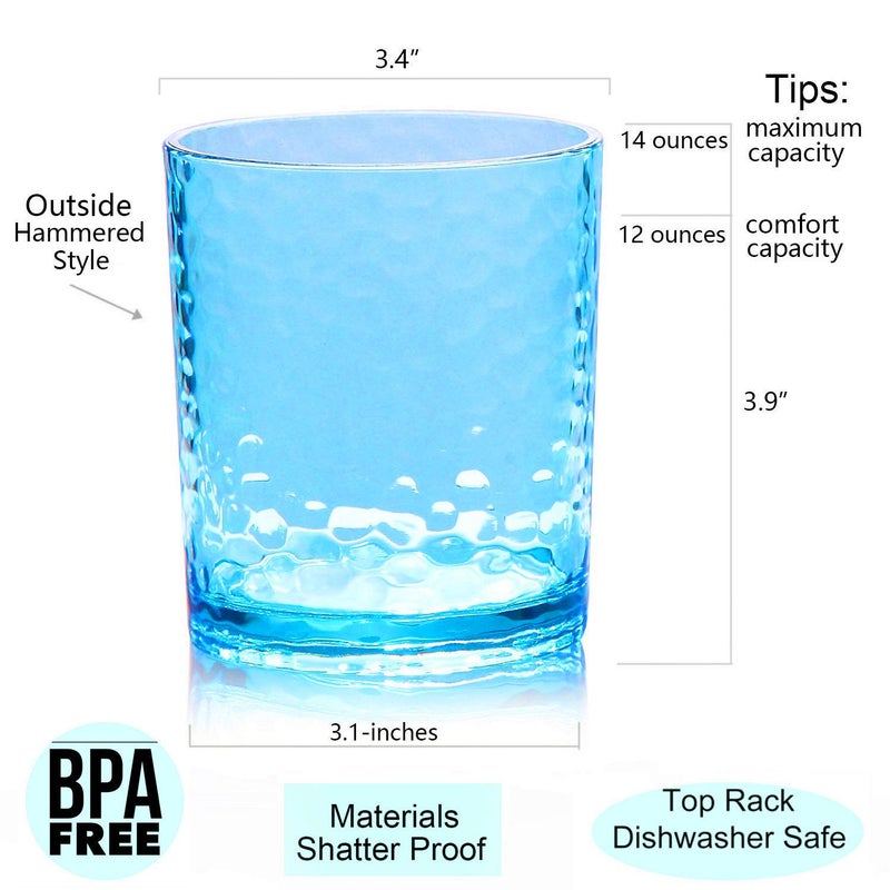 KX-WARE 14-ounce Acrylic Glasses Plastic Tumbler, set of 12 Multicolor - Hammered Style, Dishwasher Safe, BPA Free - Image 2